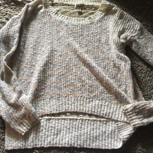 Orange,cream, and blue crochet back sweater